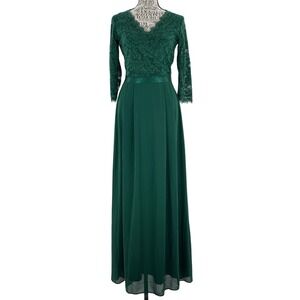 Missmay Formal Gown Women's Small Dark Green Lace Top Chiffon Skirt Long Dress